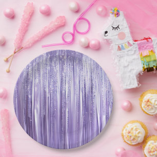 Girly Lavender Lila Glam Tinsel Streifen Pappteller