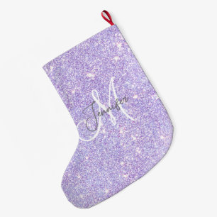 Girly Lavender Lila Glitzer Blush Monogram Name Großer Weihnachtsstrumpf