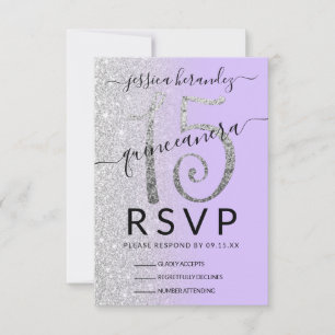 Girly Lavender Silver Glitzer Ombre Quinceañera RSVP Karte