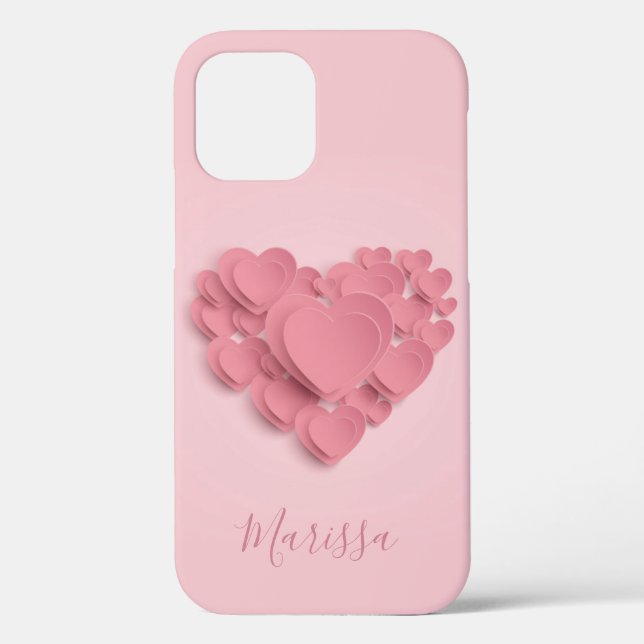 Girly Layered Pink Hearts Case-Mate iPhone Hülle (Rückseite)