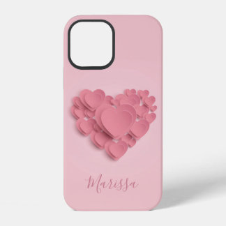 Girly Layered Pink Hearts iPhone 12 Hülle