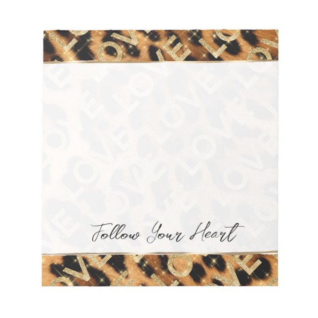 Girly Leopard Gold Glitzern Liebe Notizblock (Vorderseite)