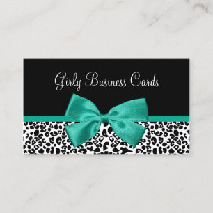 Girly Leopard Print Emerald Green Ribbon Visitenkarte