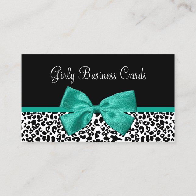 Girly Leopard Print Emerald Green Ribbon Visitenkarte (Vorderseite)