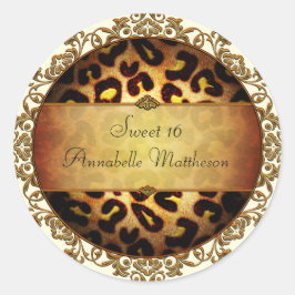 Girly Leopard Print Sweet 16 Sticker