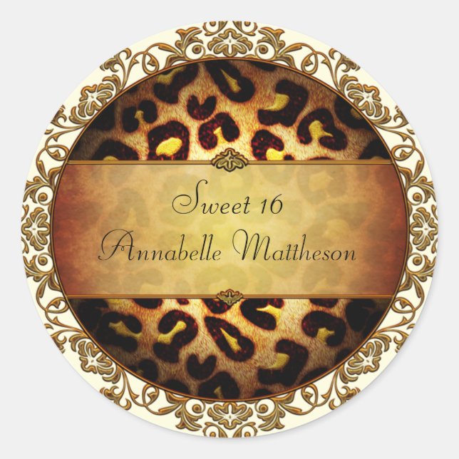Girly Leopard Print Sweet 16 Sticker (Vorderseite)
