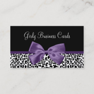 Girly Leopard Print Trendy Lila Ribbon Visitenkarte