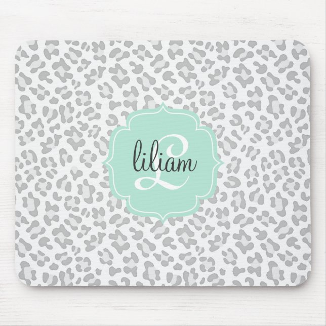 Girly Leopard-Silber und tadelloses grünes Mousepad (Vorne)