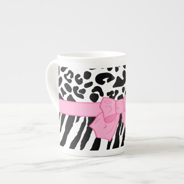 Girly Leopardzebra-Tierdruck und niedlicher rosa Prozellantasse (Vorderseite Links)