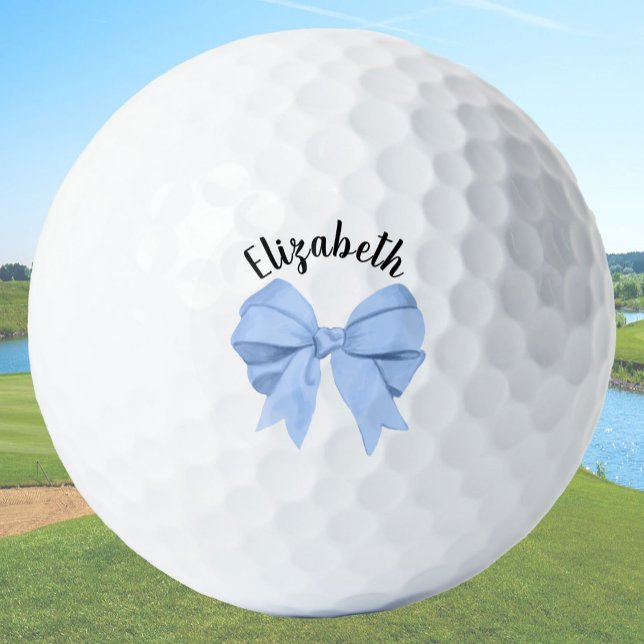 Girly Light Blue Bow Lady Golfer Custom Name Golfball (Von Creator hochgeladen)