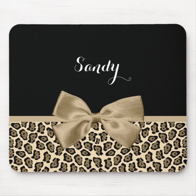 Girly Light Brown Jaguar Niedlich Brown Bow mit Na Mousepad (Vorne)
