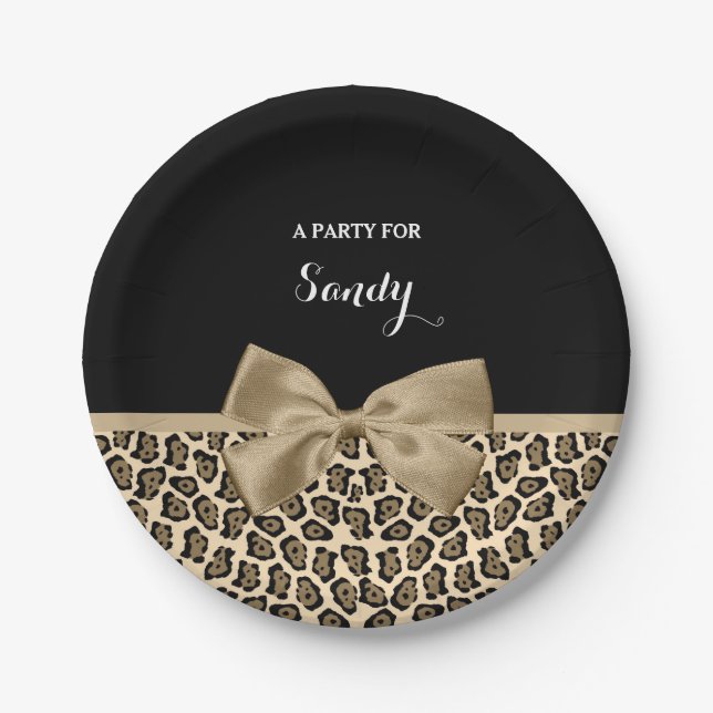 Girly Light Brown Jaguar Niedlich Brown Bow mit Na Pappteller (Vorderseite)