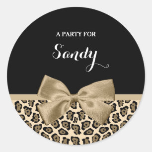 Girly Light Brown Jaguar Niedlich Brown Bow mit Na Runder Aufkleber