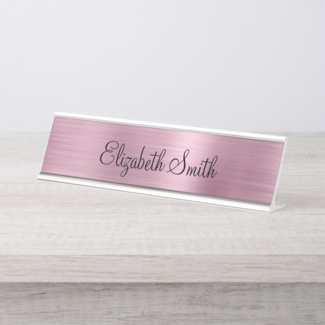 Girly Light Pink Metallic Schreibtischnamensplakette (Vorderseite )