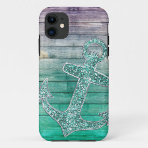 Girly lila Aqua-Anker-u. Holz-nautischblick Case-Mate iPhone Hülle