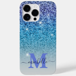 Girly Lila & Blue Glitzer Ombre Mit Monogramm Case-Mate iPhone 14 Pro Max Hülle