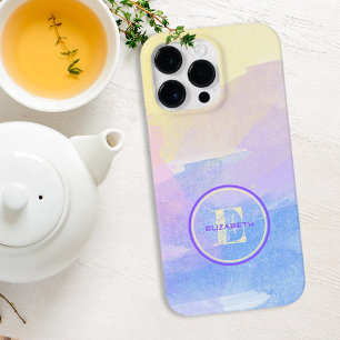 Girly Lila Blue Watercolor Elegante Monogram Name Case-Mate iPhone 14 Pro Max Hülle
