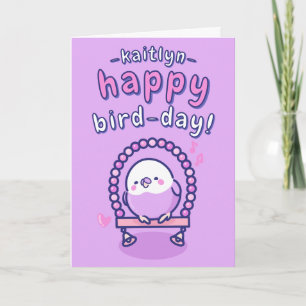 Girly Lila Cartoon Budgie Pun Karte