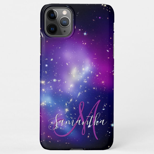 Girly Lila Celestial Foto Monogram iPhone Hülle (Rückseite)