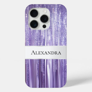 Girly Lila Glam Glitzy Tinsel Stripes Case-Mate iPhone Hülle