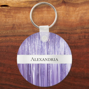 Girly Lila Glam Glitzy Tinsel Stripes Schlüsselanhänger