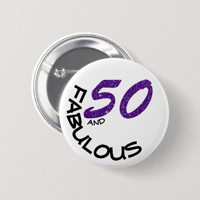 Girly Lila Glitzer 50 Fabulous Geburtstag Button (Vorne & Hinten)