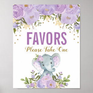 Girly Lila Gold Floral Elephant Favorit Sign Poster
