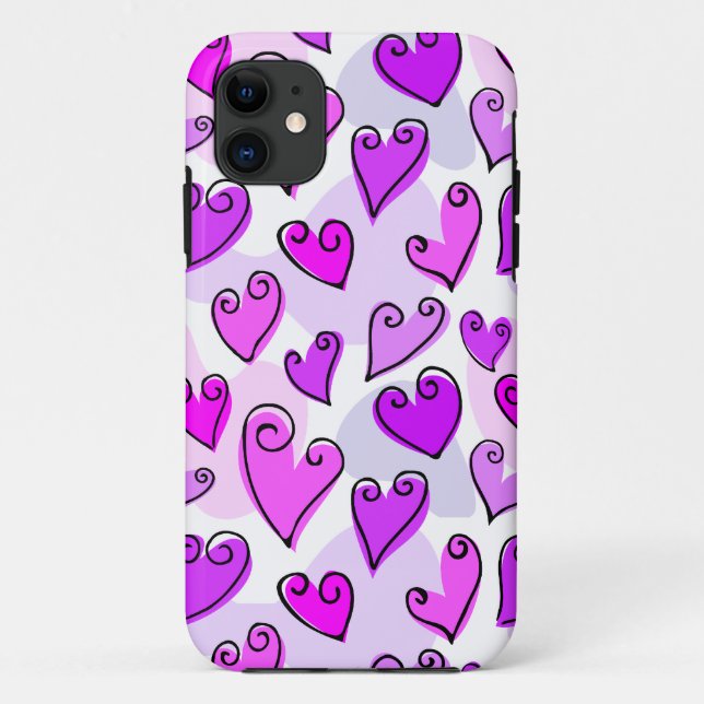 Girly Lila Hearts Niedlich Romantischer Valentinst Case-Mate iPhone Hülle (Rückseite)