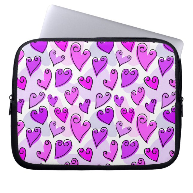 Girly Lila Hearts Niedlich Romantischer Valentinst Laptopschutzhülle (Vorderseite)