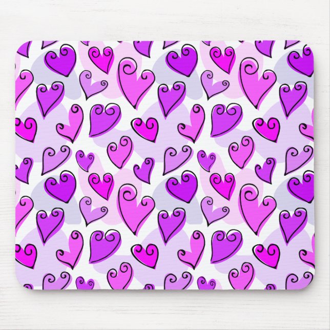 Girly Lila Hearts Niedlich Romantischer Valentinst Mousepad (Vorne)