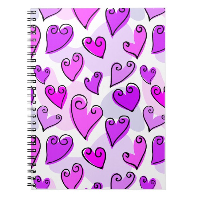 Girly Lila Hearts Niedlich Romantischer Valentinst Notizblock (Vorderseite)