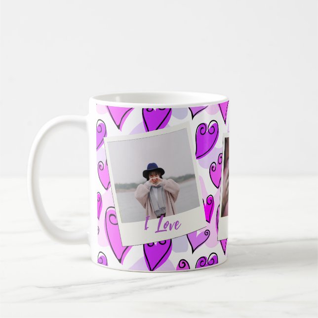 Girly Lila Hearts Niedlich Romantisches Valentinis Kaffeetasse (Links)