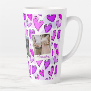 Girly Lila Hearts Niedlich Romantisches Valentinis Milchtasse