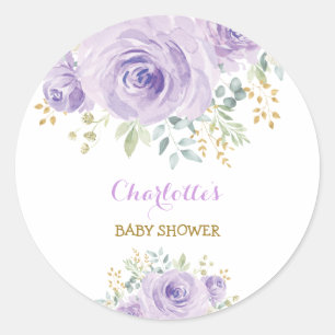 Girly Lila Lilac Floral Baby Shower Gevor Runder Aufkleber