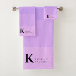 Girly Lila Lilac Ombre Classic Monogram Badhandtuch Set