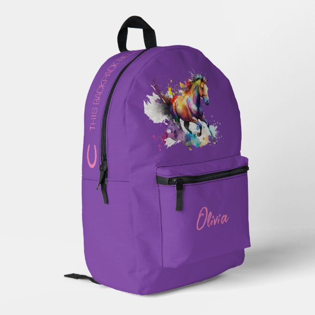 Girly Lila Personalisiert Horse Bedruckter Rucksack (Rückseitige Ecke links)