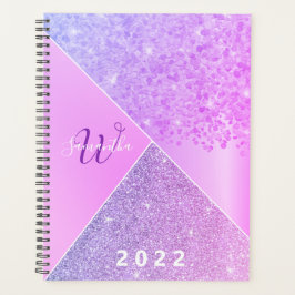 Girly Lila Pink Glitzer Chic Monogram 2022 Planer