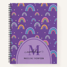 Girly Lila Rainbow Heart Monogram Boho Notizbuch