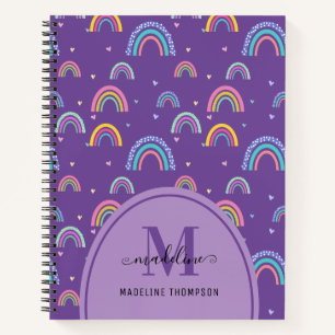 Girly Lila Rainbow Heart Monogram Boho Notizbuch