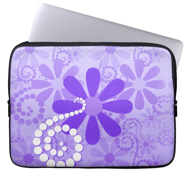 Girly lila Retro mit BlumenBlumen Laptopschutzhülle (Vorderseite)