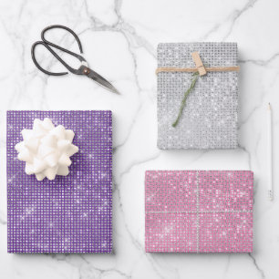 Girly Lila Silver Pink Glitzy Sparkle Geschenkpapier Set