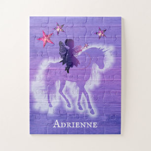Girly Lila Unicorn Personalisiert Puzzle