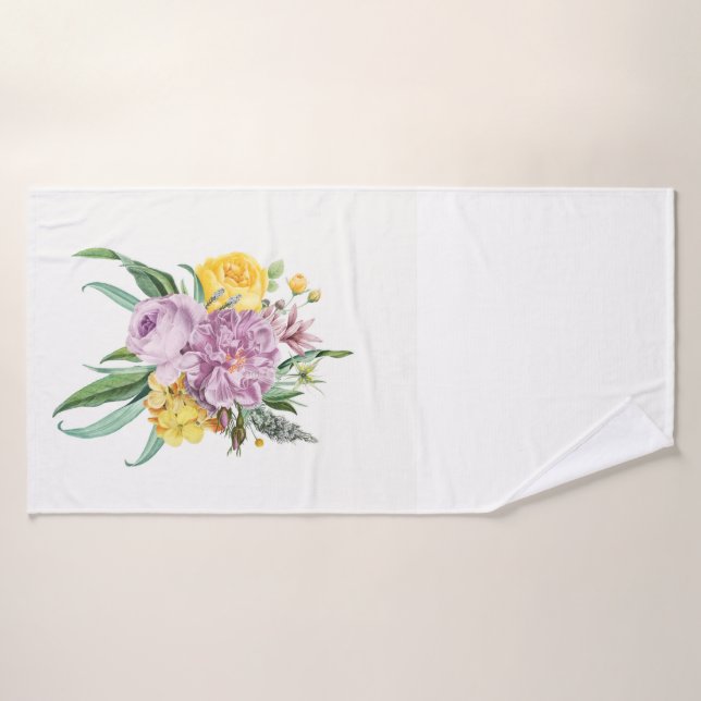 Girly Lila Yellow Chic floral Badhandtuch Set (Badehandtuch)