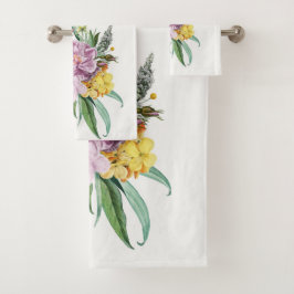 Girly Lila Yellow Chic floral Badhandtuch Set