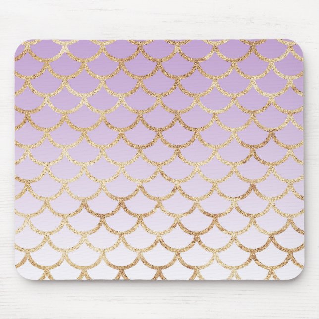 Girly Lilac Lila Gold Meerjungfrau Glitzer Glitzer Mousepad (Vorne)