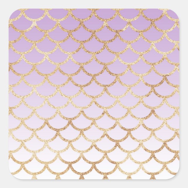 Girly Lilac Lila Gold Meerjungfrau Glitzer Glitzer Quadratischer Aufkleber (Vorderseite)