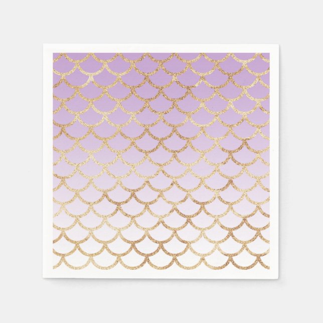 Girly Lilac Lila Gold Meerjungfrau Glitzer Glitzer Serviette (Vorderseite)