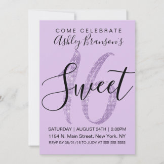 Girly Lilac Lila Sequin Glitzer Sweet 16 Einladung