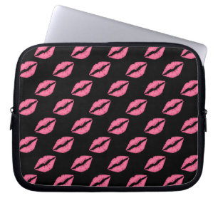 Girly Lippen Pink und Schwarz-Kuss-Muster Laptopschutzhülle