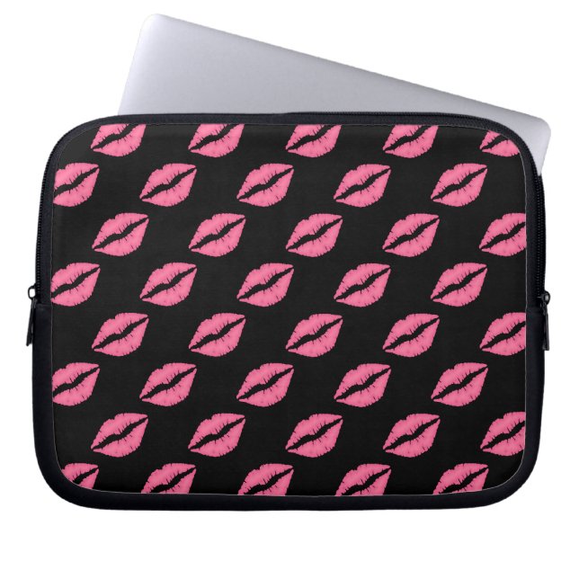 Girly Lippen Pink und Schwarz-Kuss-Muster Laptopschutzhülle (Vorderseite)